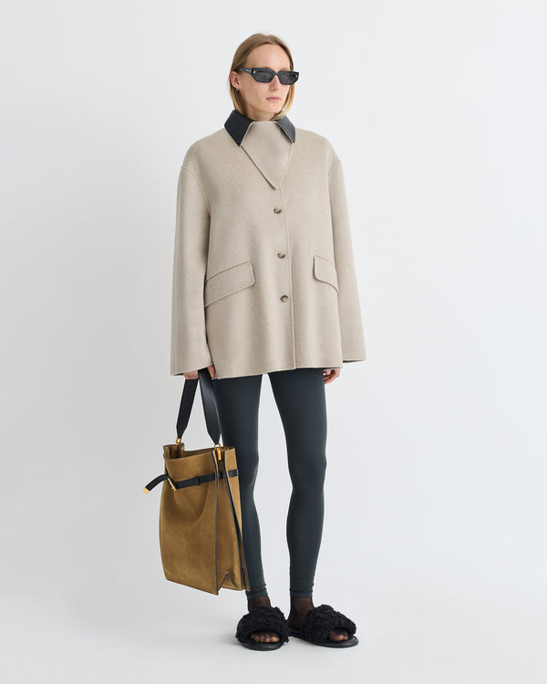 Nanushka Jada - Double Wool/Regen Leather Jacket - Stone/Black