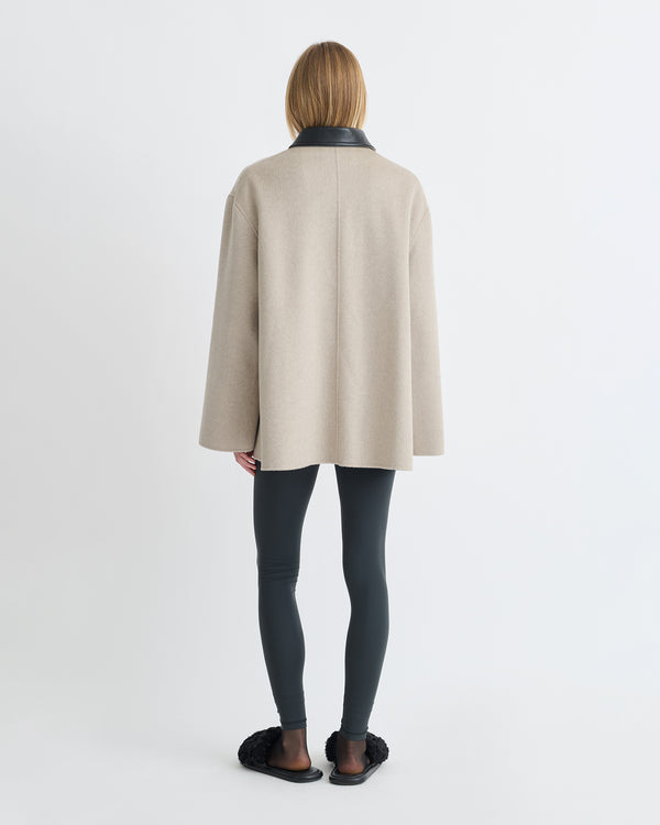 Nanushka Jada - Double Wool/Regen Leather Jacket - Stone/Black