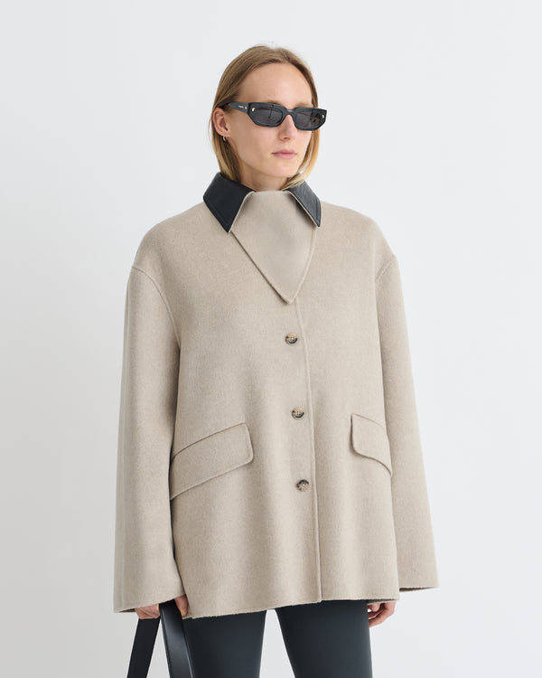 Nanushka Jada - Double Wool/Regen Leather Jacket - Stone/Black