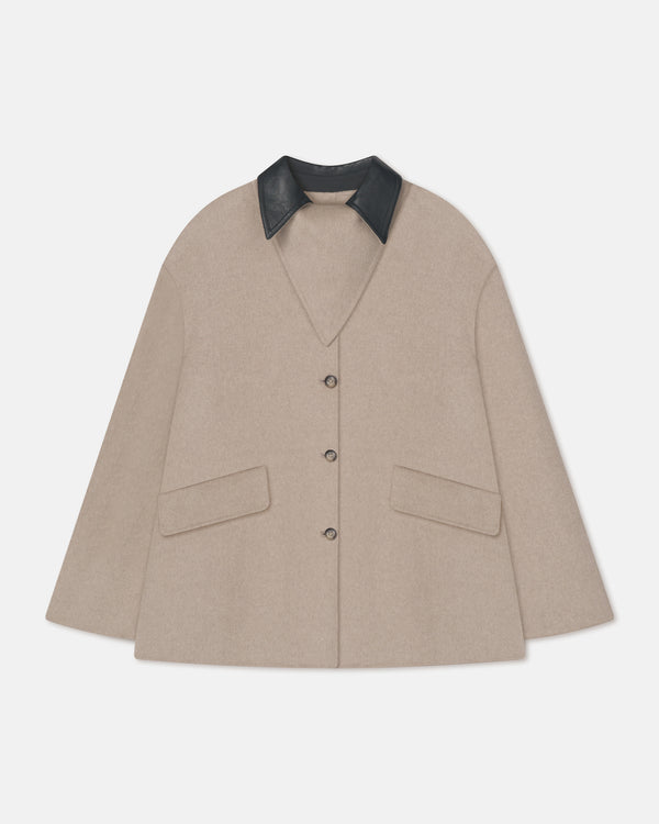 nanushka Jada - Double Wool/Regen Leather Jacket - Stone/Black