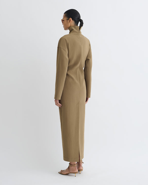Nanushka Jasmon - Draped Paper Jersey Turtleneck Dress - Brown