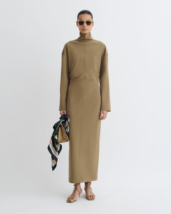 nanushka Jasmon - Draped Paper Jersey Turtleneck Dress - Brown