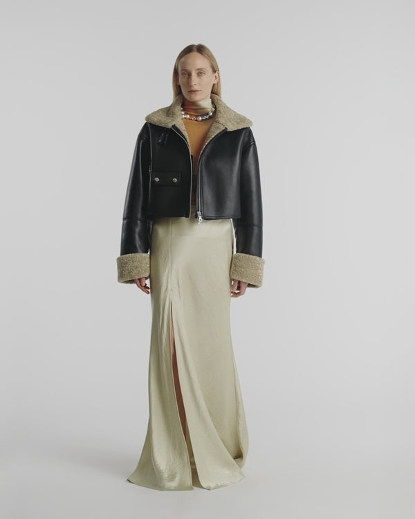 Nanushka Jemma - Bonded Shearling Jacket - Cornstalk/Black