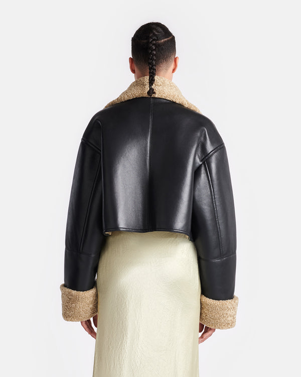 Nanushka Jemma - Bonded Shearling Jacket - Cornstalk/Black