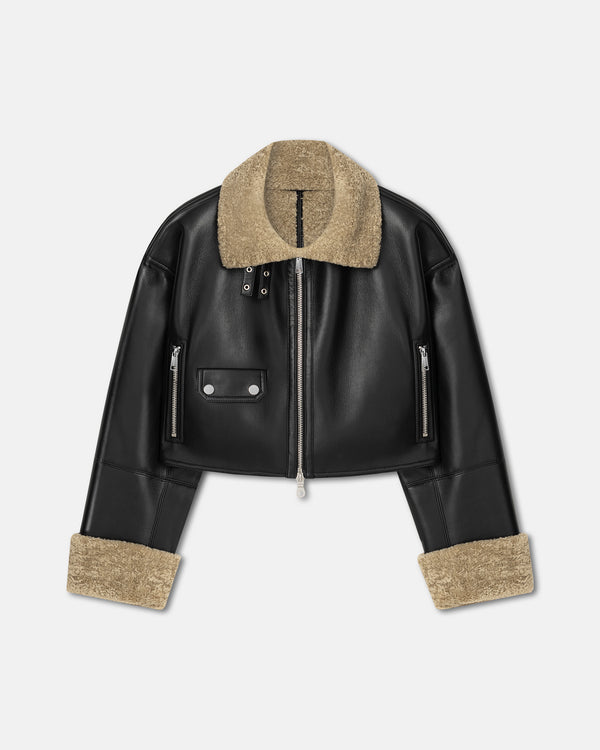 nanushka Jemma - Bonded Shearling Jacket - Cornstalk/Black