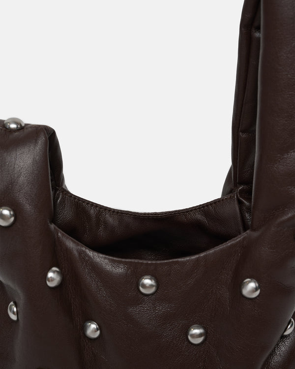 Nanushka Jen Mini - Okobor/Studs Evening Bag - Coffee Grounds/Silver