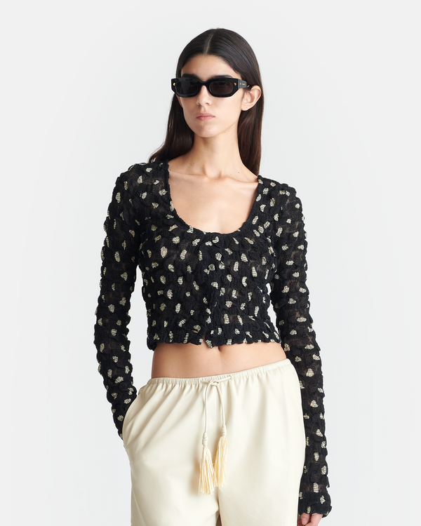 nanushka Jylan - Cropped Seersucker Tech Chiffon Top - Polka