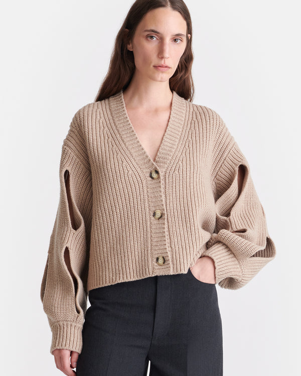 nanushka Karolin - Cropped Cashmere-Blend Cardigan - Oatmeal