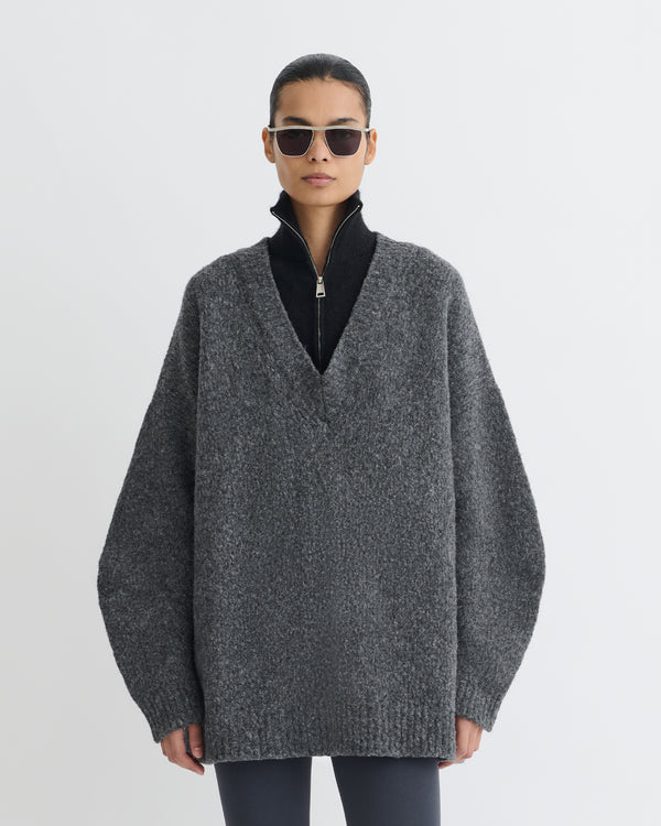 Nanushka Kylen - Contrast Brushed Merino Sweater - Charcoal/Black