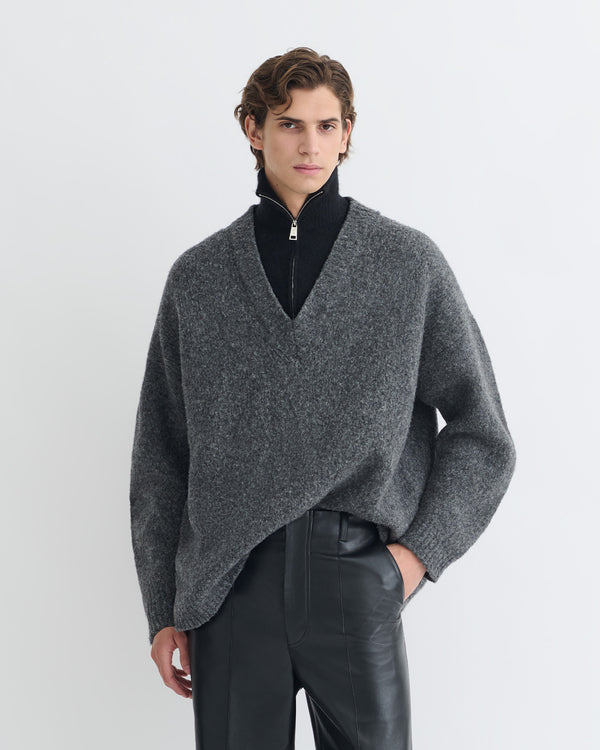 Nanushka Kylen - Contrast Brushed Merino Sweater - Charcoal/Black
