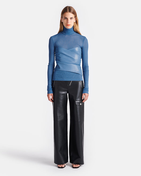 Nanushka Kynlee - Mesh Jersey And Okobor™ Alt-Leather Top - Blue