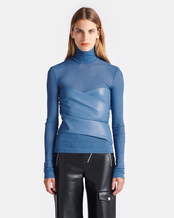 nanushka Kynlee - Mesh Jersey And Okobor™ Alt-Leather Top - Blue