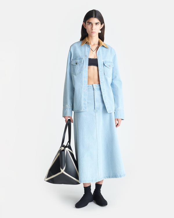 Nanushka Letisa - Leather-Trimmed Denim Shirt - Eco Bleach/Hazel