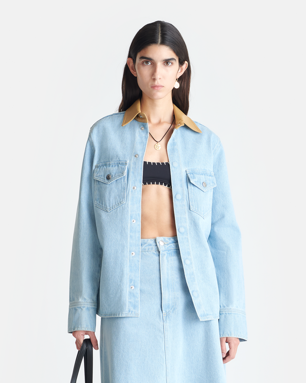 nanushka Letisa - Leather-Trimmed Denim Shirt - Eco Bleach/Hazel