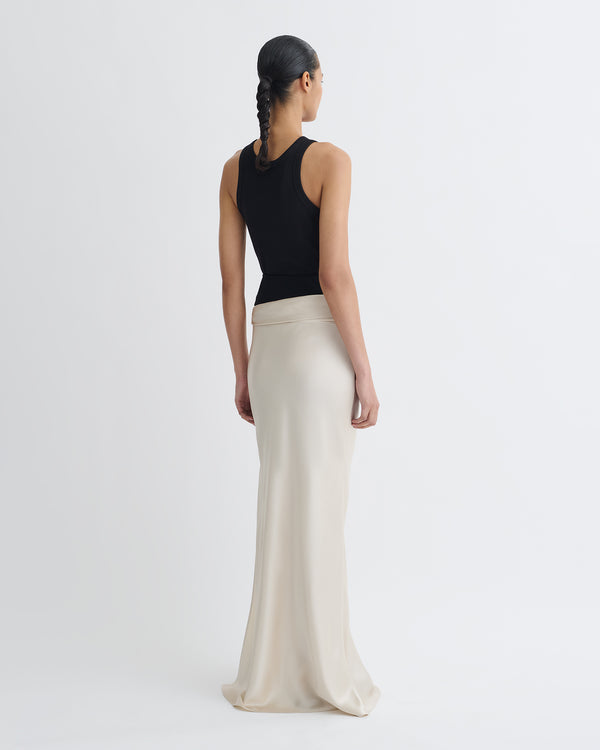 Nanushka Letto - Mesh Jersey And Slip Satin Skirt - Creme/Black