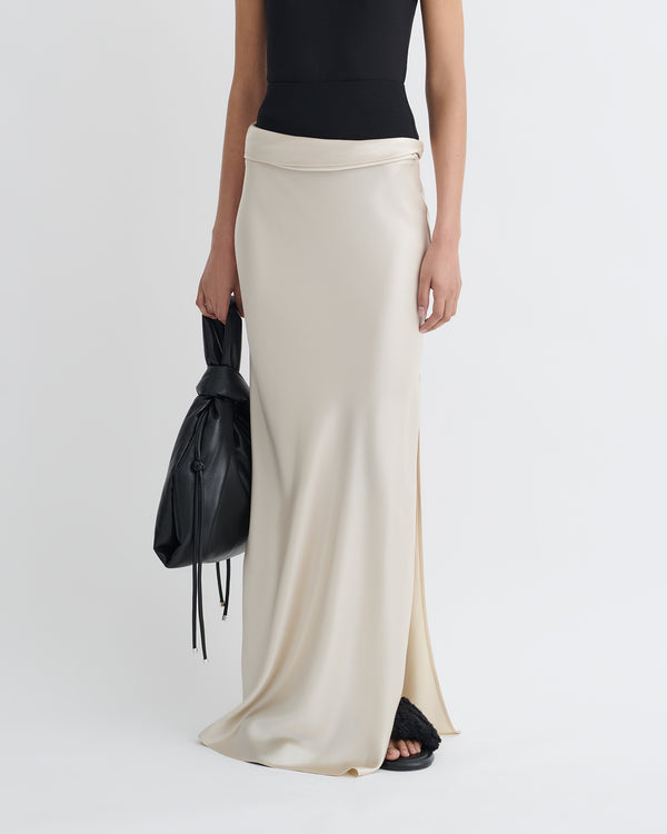Nanushka Letto - Mesh Jersey And Slip Satin Skirt - Creme/Black