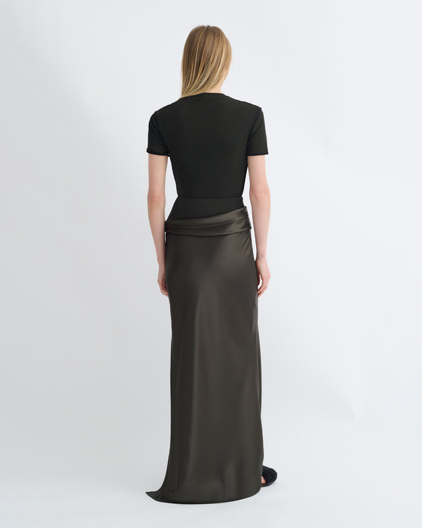 Nanushka Letto - Mesh Jersey And Slip Satin Skirt - Dark Green/Anthracite