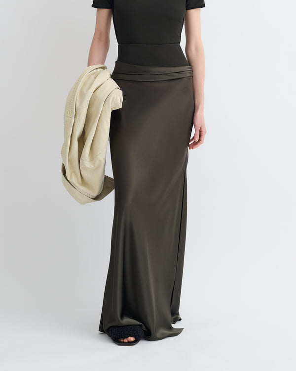 Nanushka Letto - Mesh Jersey And Slip Satin Skirt - Dark Green/Anthracite