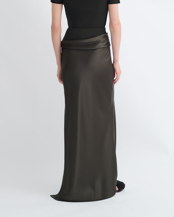Nanushka Letto - Mesh Jersey And Slip Satin Skirt - Dark Green/Anthracite