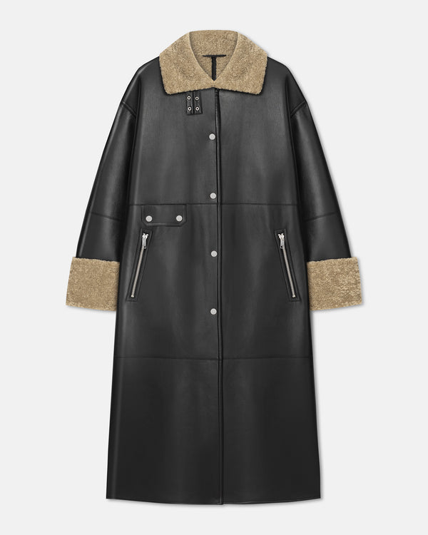 nanushka Liesel - Bonded Shearling Coat - Cornstalk/Black