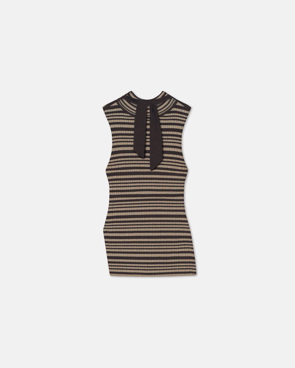 Nanushka Liezel - Fine Merino Rib Sleeveless Top - Black/Brown/Green Stripe