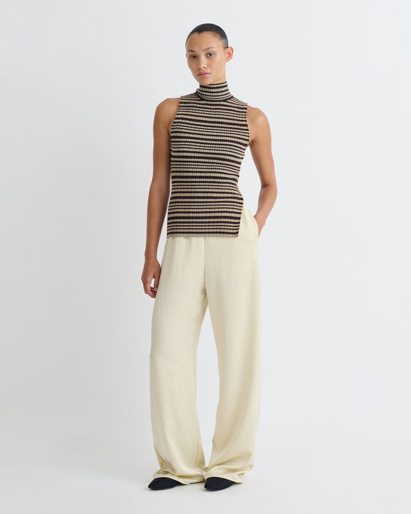 Nanushka Liezel - Fine Merino Rib Sleeveless Top - Black/Brown/Green Stripe