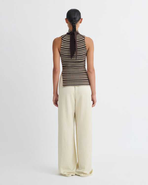 Nanushka Liezel - Fine Merino Rib Sleeveless Top - Black/Brown/Green Stripe