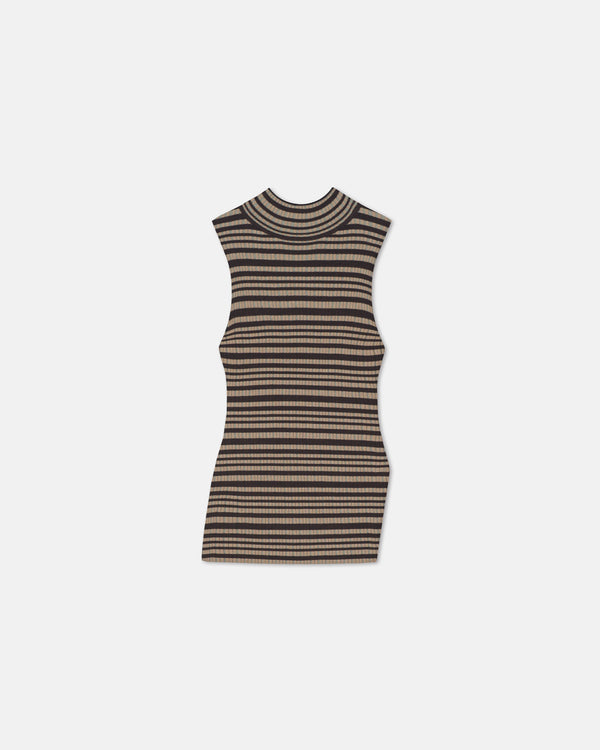 nanushka Liezel - Fine Merino Rib Sleeveless Top - Black/Brown/Green Stripe