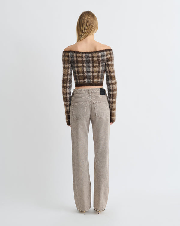 Nanushka Liliah - Brushed Alpaca Cardigan - Brown/Creme Check