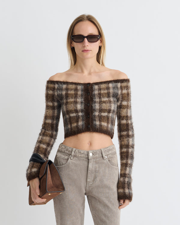 Nanushka Liliah - Brushed Alpaca Cardigan - Brown/Creme Check