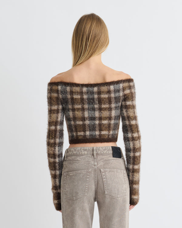 Nanushka Liliah - Brushed Alpaca Cardigan - Brown/Creme Check