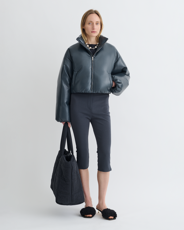 Nanushka Lilima - Cropped Okobor™ Alt-Leather Puffer Jacket - Steel Blue