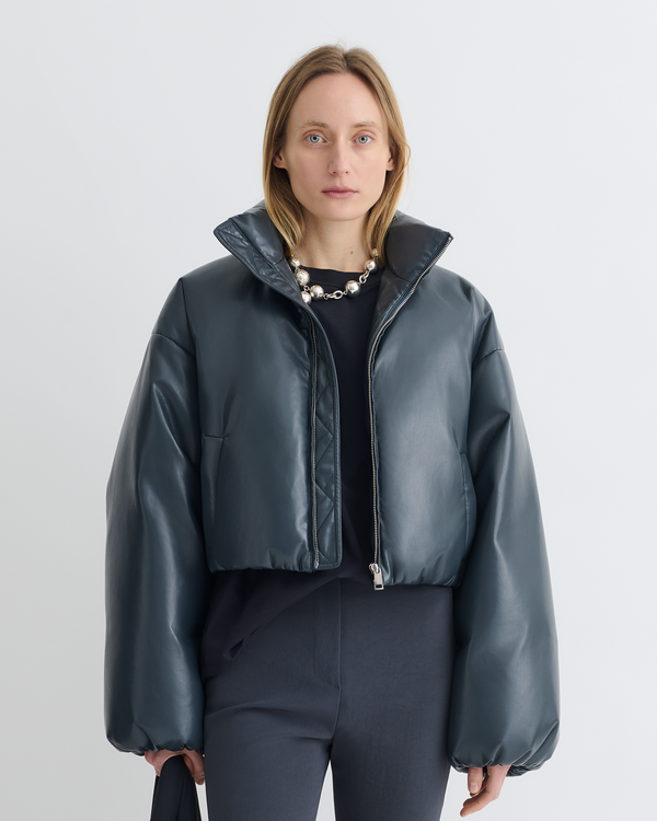 nanushka Lilima - Cropped Okobor™ Alt-Leather Puffer Jacket - Steel Blue