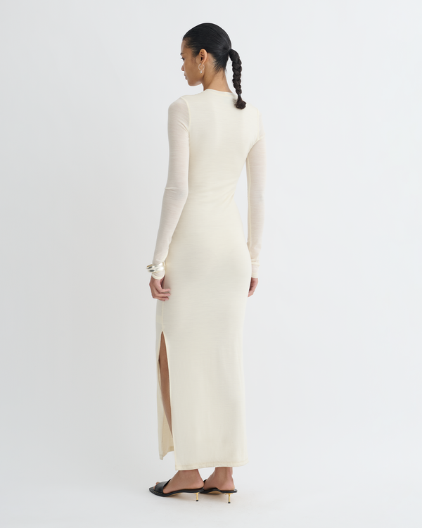 Nanushka Linora - Draped Wool Jersey Midi Dress - Creme