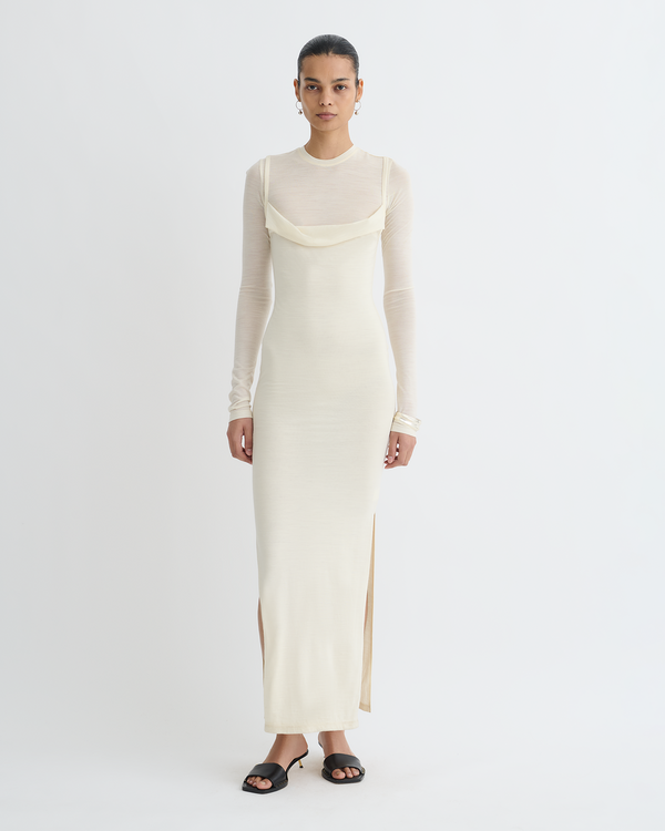 nanushka Linora - Draped Wool Jersey Midi Dress - Creme