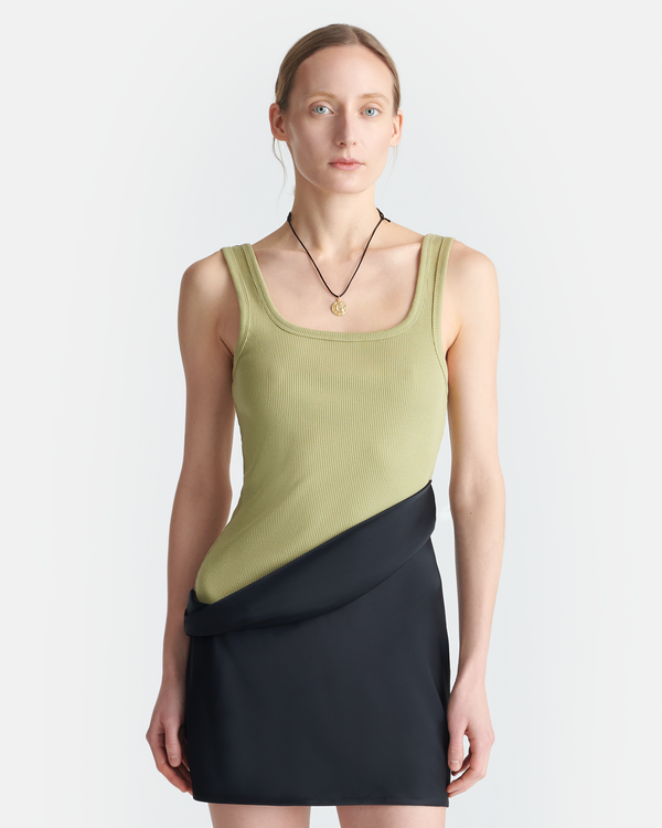 Nanushka Marijn - Ribbed Jersey And Slip Satin Dress - Black/Olive Green