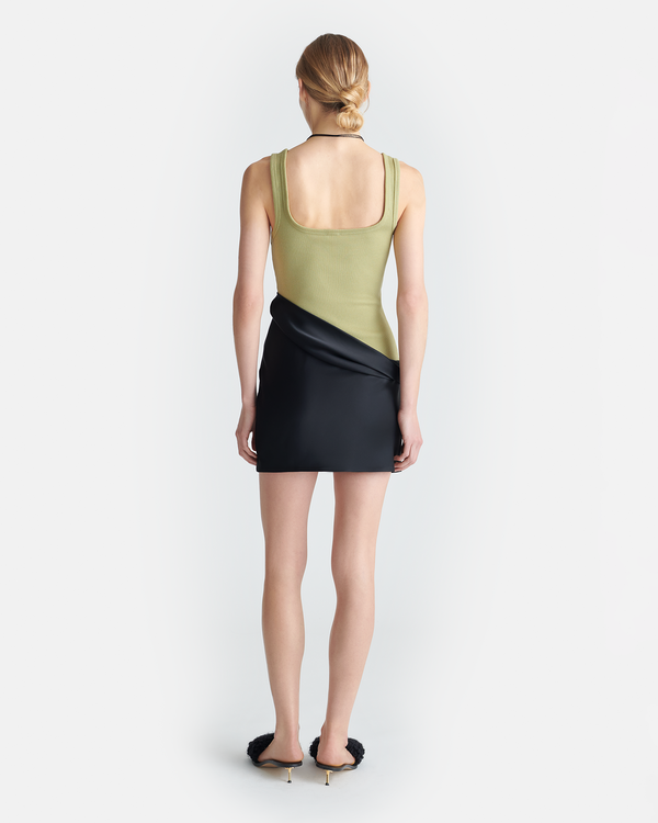 Nanushka Marijn - Ribbed Jersey And Slip Satin Dress - Black/Olive Green