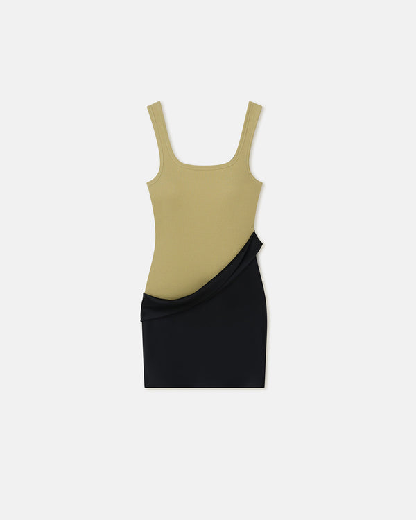 Nanushka Marijn - Ribbed Jersey And Slip Satin Dress - Black/Olive Green
