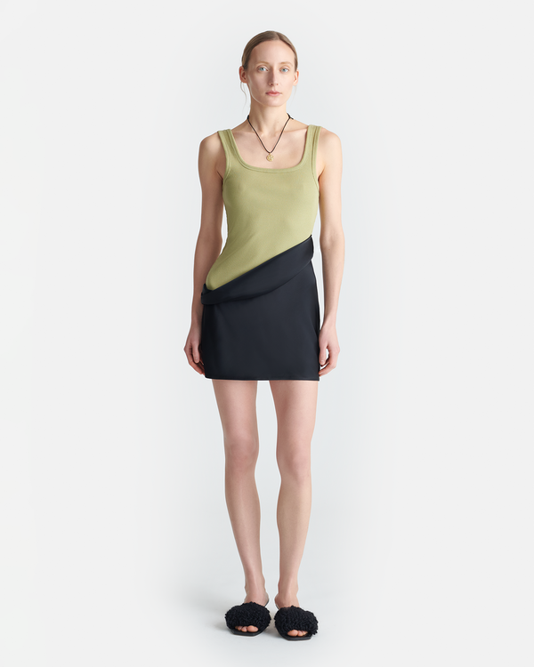nanushka Marijn - Ribbed Jersey and Slip Satin Dress - Black/Olive Green