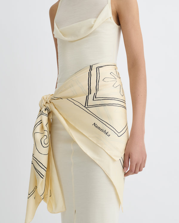 Nanushka Miani - Printed Silk Scarf - Symbol Argyle Creme/Black