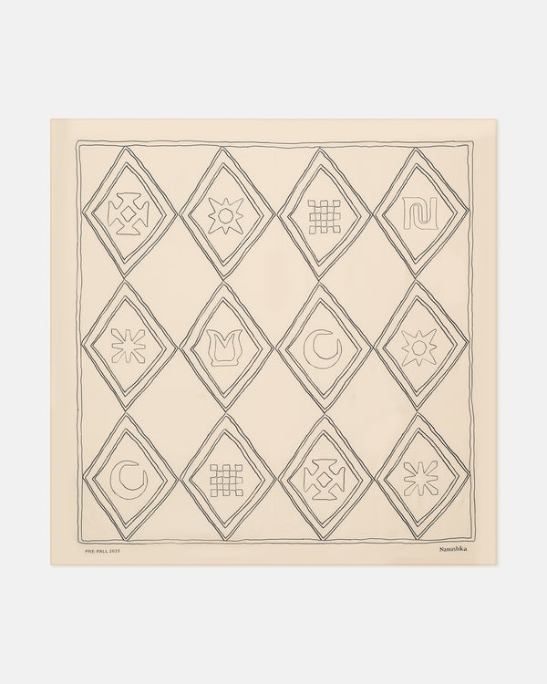 nanushka Miani - Printed Silk Scarf - Symbol Argyle Creme/Black