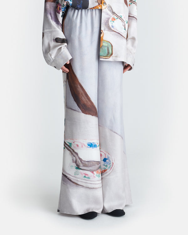 Nanushka Milon - Printed Flared Silk Twill Pants - Poppyseed Cake