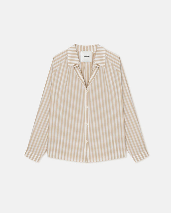 Nanushka Ada - Striped Linen Shirt - Beige