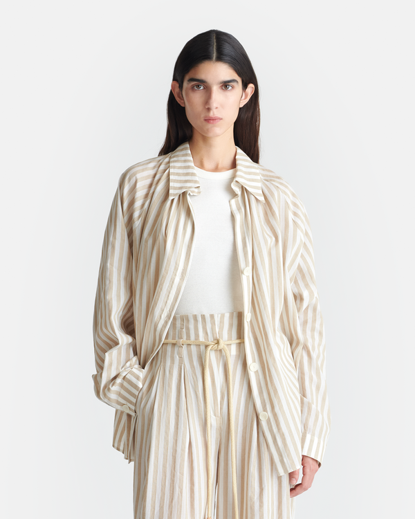 nanushka Ada - Striped Linen Shirt - Beige