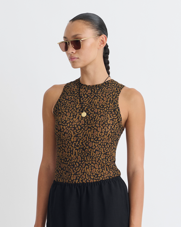 Nanushka Anneke - Mesh-Jersey Tank Top - Brown Ocelot