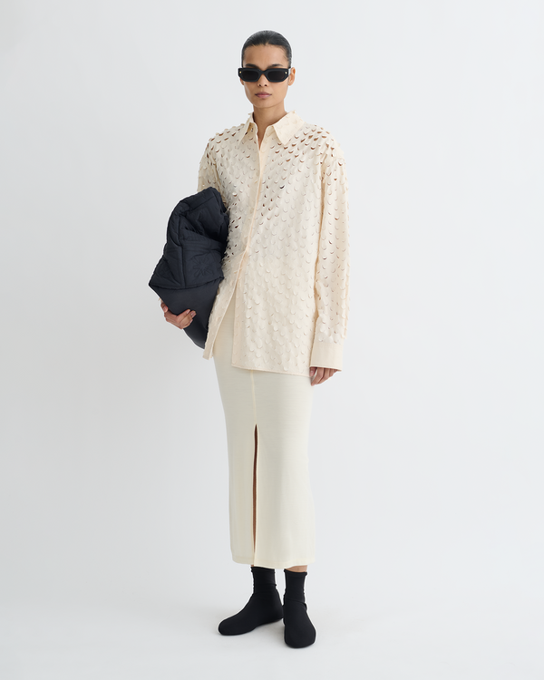 Nanushka Aphea - Laser Cut Heavy Poplin Shirt - Creme