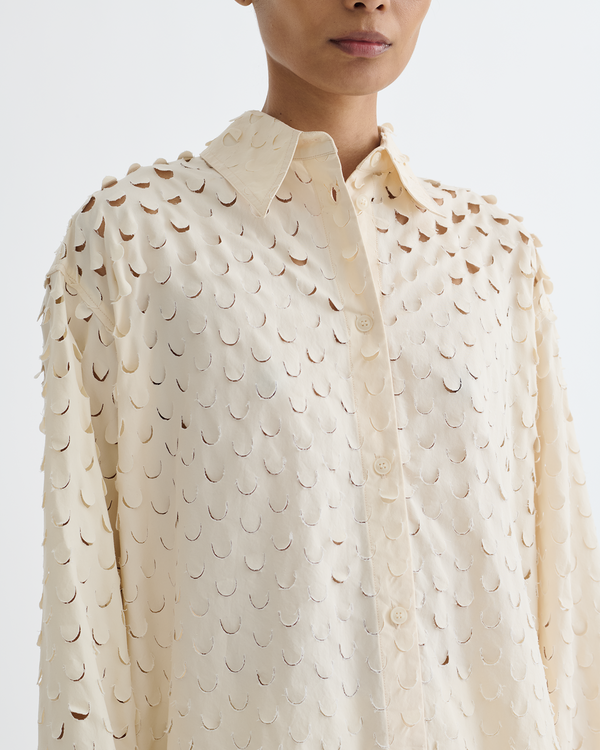 Nanushka Aphea - Laser Cut Heavy Poplin Shirt - Creme
