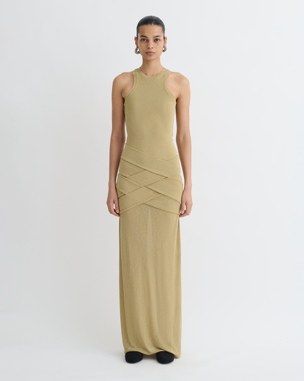 Nanushka Arisa - Draped Mesh Jersey Maxi Dress - Sand