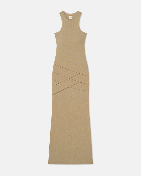 Nanushka Arisa - Draped Mesh Jersey Maxi Dress - Sand