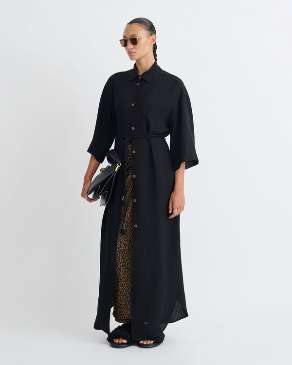 Nanushka Damala - Tech Linen Shirt Dress - Black